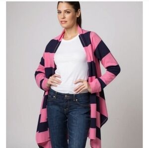 Lilly Pulitzer Women's Pink and Navy Terry Cloth Open Front Drape Cardigan Med